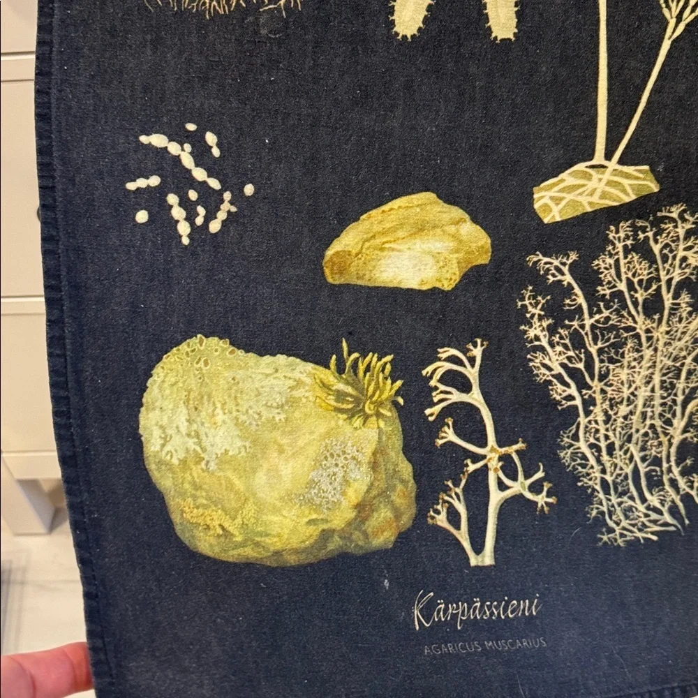 Vintage Mushroom Patterned Linen Cotton Blend Tea Towel